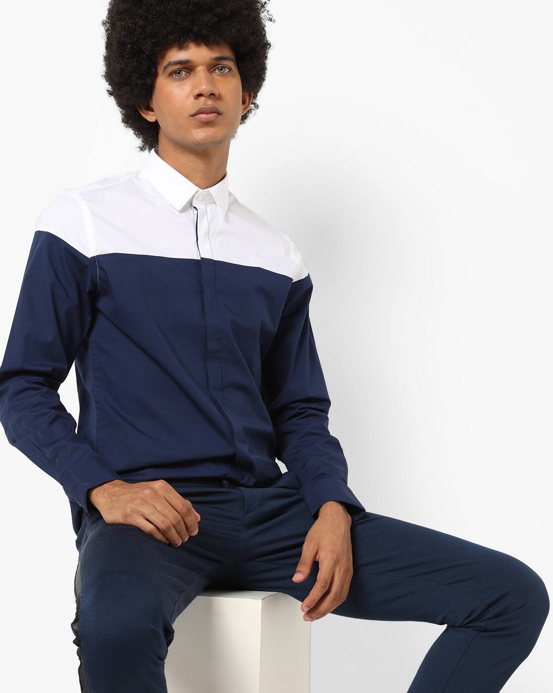 Navy blue and white shirt Clearance
