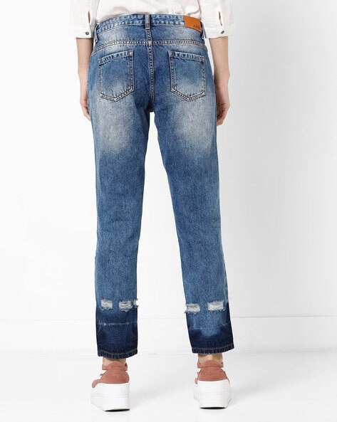 Light Blue High Rise Patchwork Straight Fit Jeans