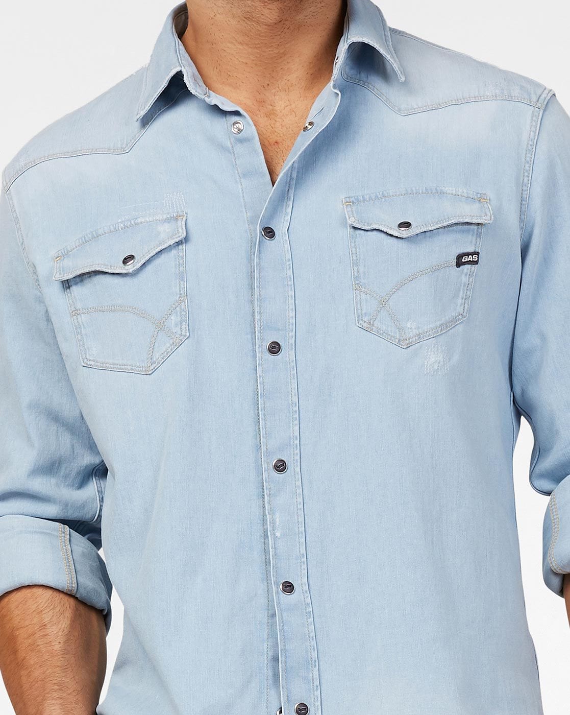 Buy GAS Men Blue Slim Fit Faded Casual Denim Shirt - Shirts for Men 8755607  | Myntra