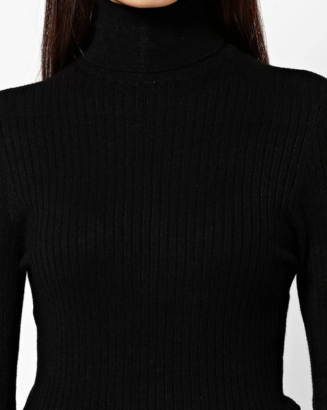 Women's Ribbed Turtleneck Top - Black