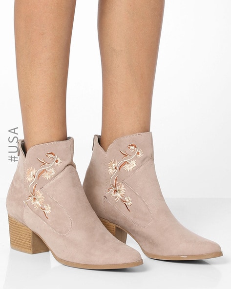 Heeled Floral Ankle Boots - WBINS38090 / 324 214