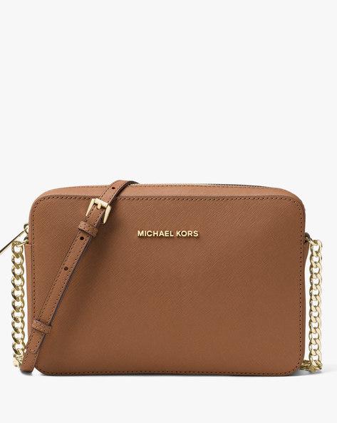 MICHAEL KORS JET SET SMALL CROSSBODY BAG WITH TECH ATTACHED MK BROWN PINK