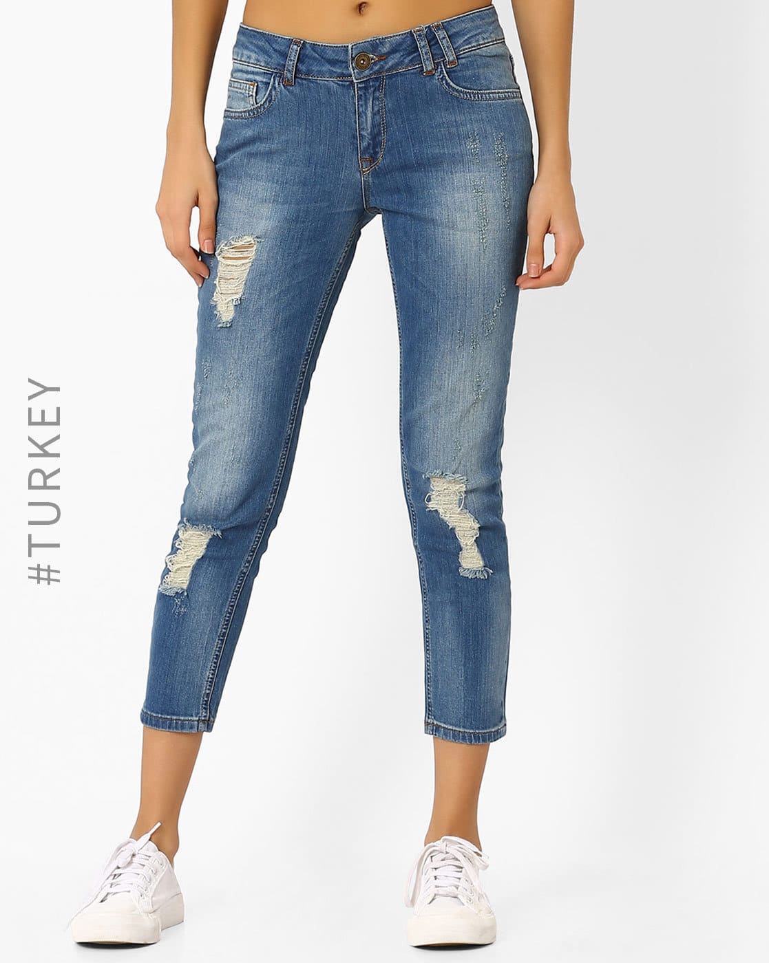 women's distressed denim capris