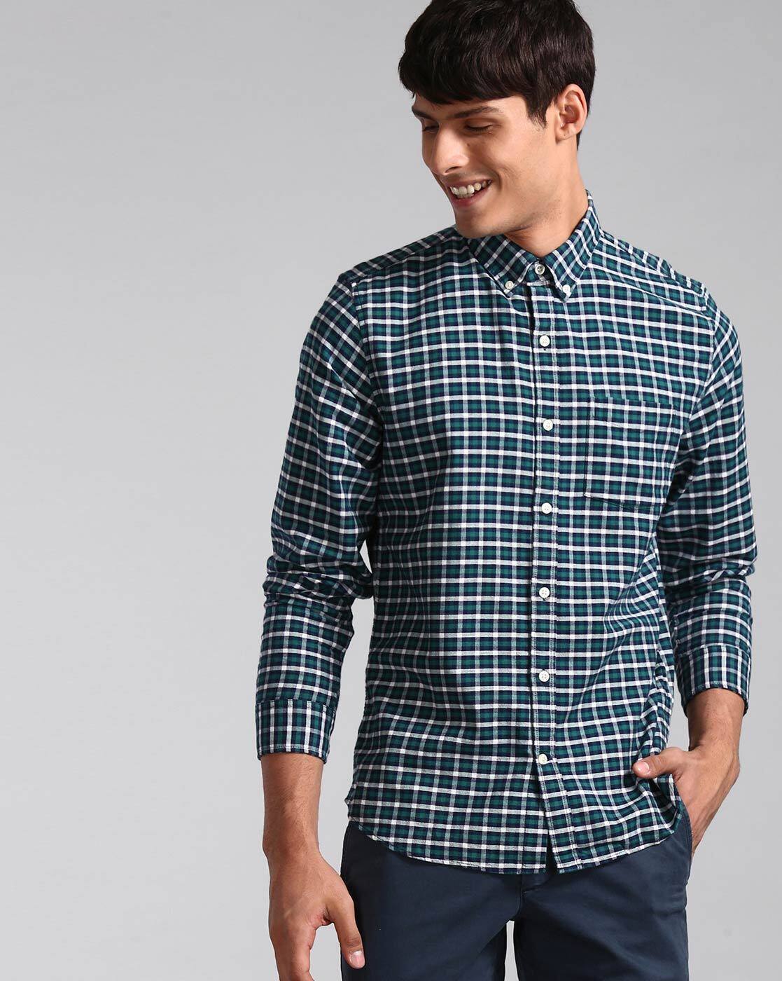 checked slim fit shirt with patch pocket