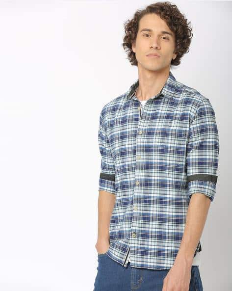 Checked Slim Fit Shirt with Patch Pocket