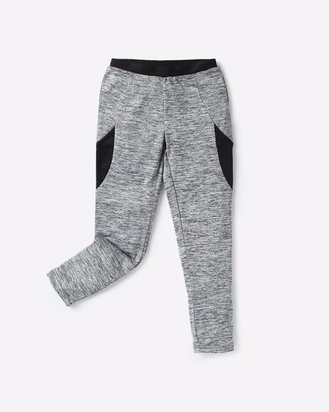 Heathered Ankle-Length Leggings with Contrast Waistline