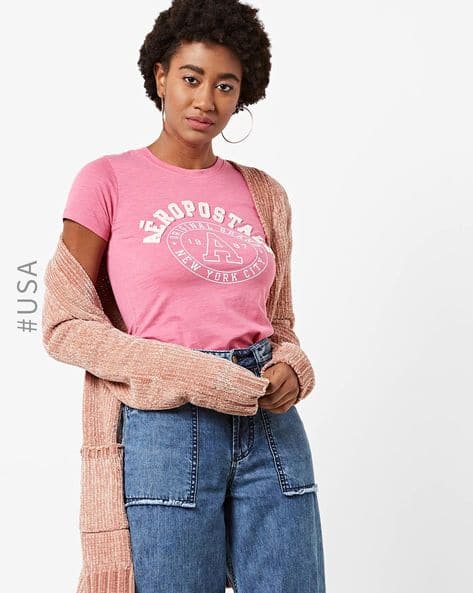Heathered Crew-Neck T-shirt With Applique By Aeropostale ( Pink )