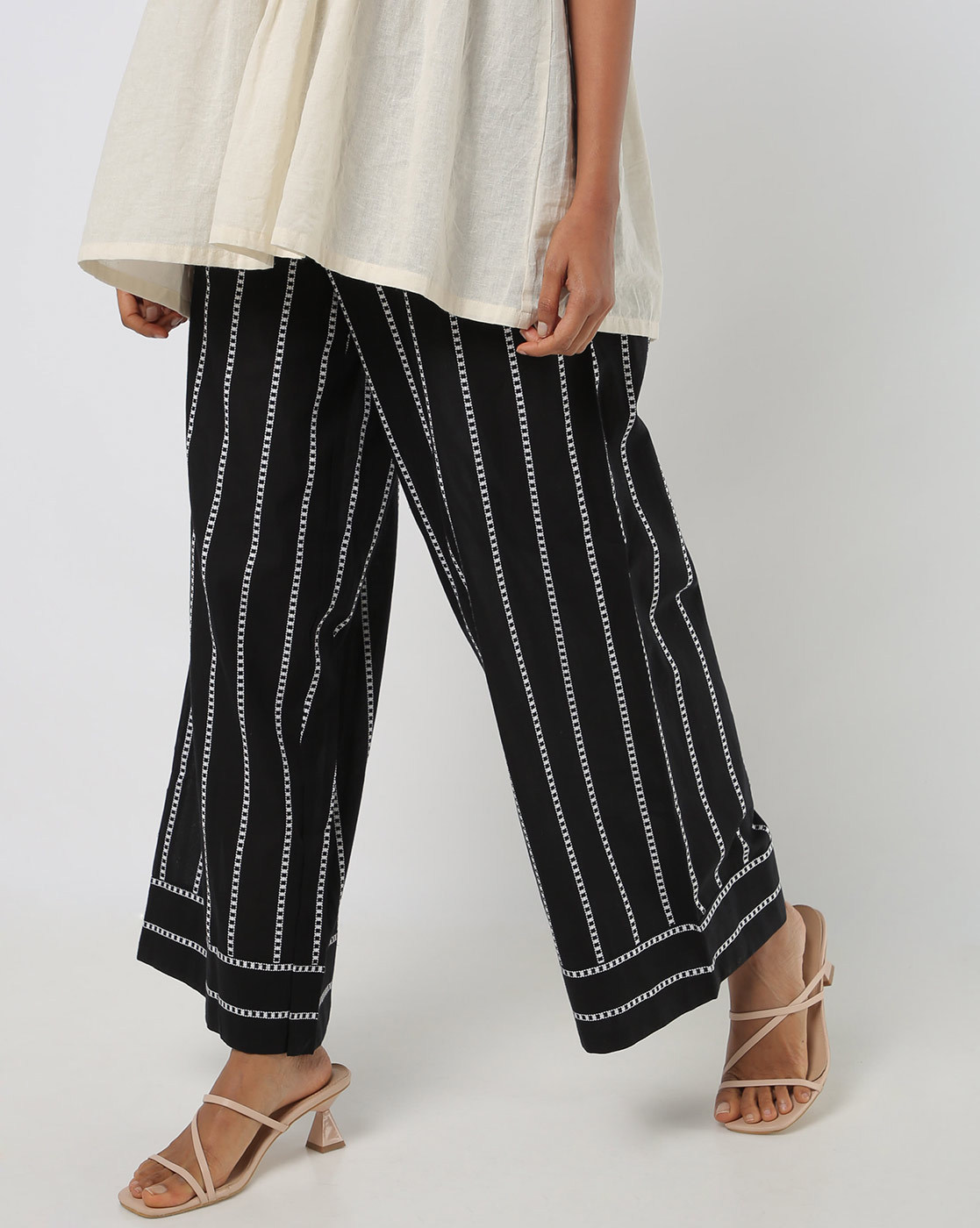 Buy INFISPACE Women High waisted Black  White Check Palazzo Trouser Pants  for FormalCasual wear Upto 36 waist size Medium at Amazonin