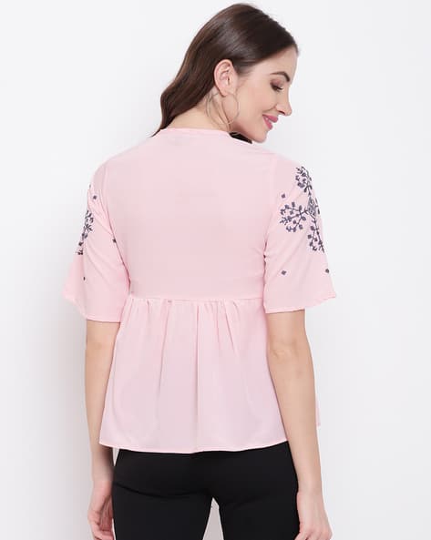 Round-Neck Top with Placement Embroidery (Image - 2)