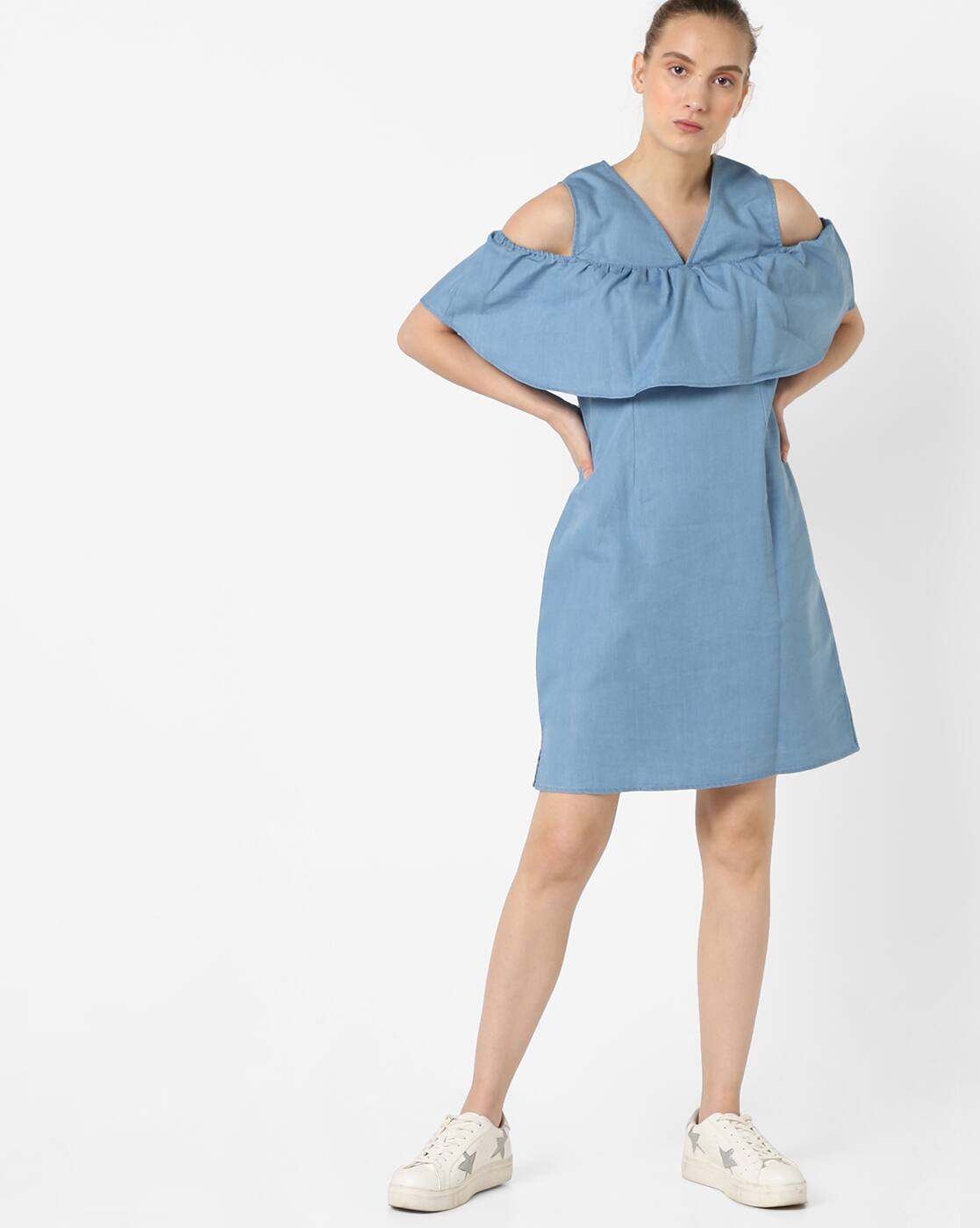 cold shoulder light blue dress