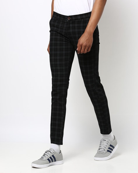 Father Sons Slim Formal Black and Ecru Large Check Stretch Trousers -