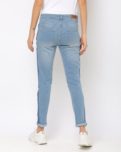 Distressed Skinny Jeans with Contrast Panels (Image - 3)