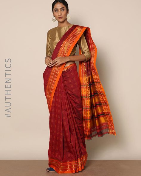 Buy Traditional elegance. Fine Ilkal Cotton Saree - Deep Green Online