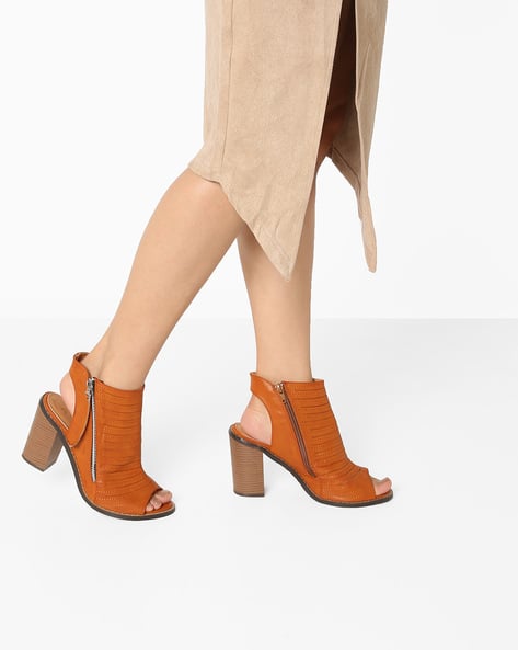 Panelled Peep-Toe Chunky Heels