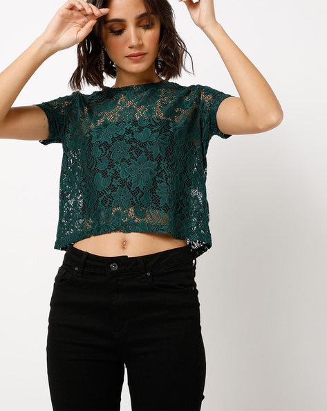 green lace crop top