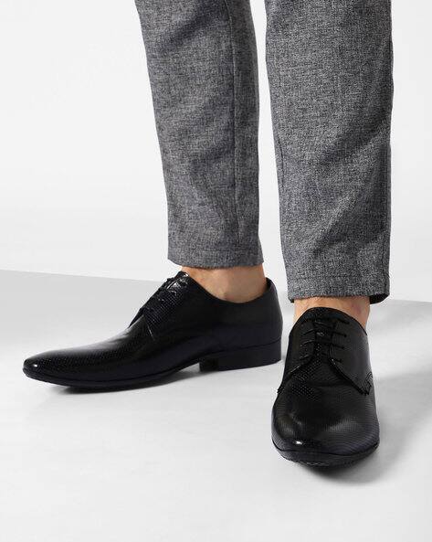 Genuine-Leather Textured Derby Shoes