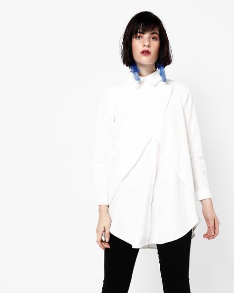 High-Low Shirt Tunic With Overlapping Front By AJIO ( Offwhite )