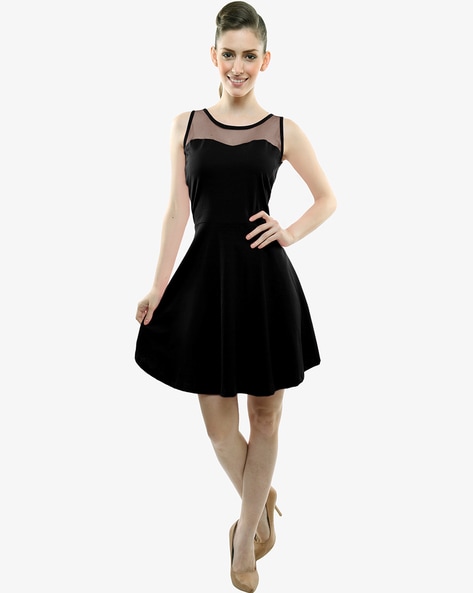 Buy Pure Black Polyester Skater Dress