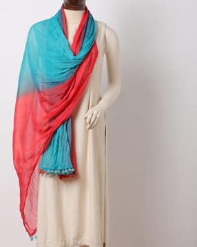 rangriti Colourblock Dupatta with Pom-Poms-picture-6