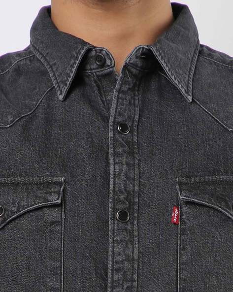 mens levi black denim shirt