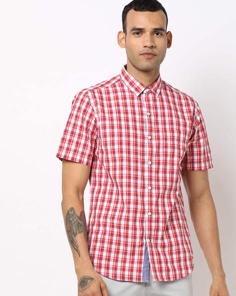 red and white checkered men's dress shirt