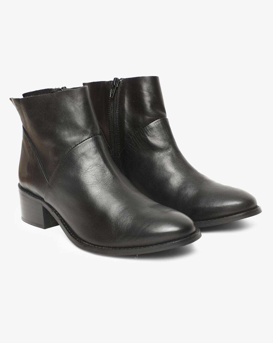 steve madden risen black leather heeled ankle boots