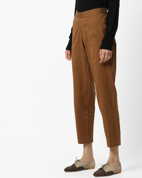 brown mens dress pants male casual business solid slim pants zipper fly  pocket cropped pencil pant trousers - Walmart.com