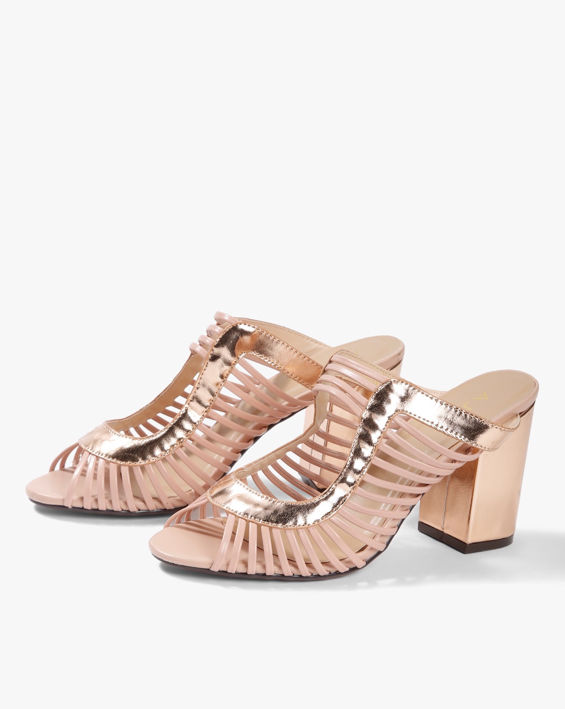 pink strappy block heels