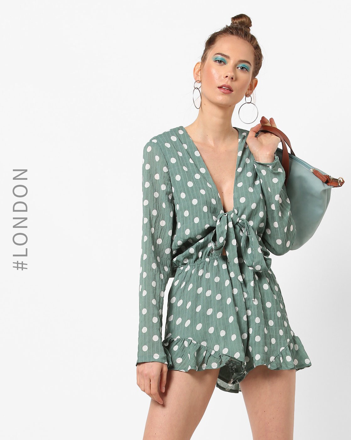 green polka dot playsuit