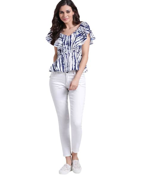 Tie & Dye Top with Ruffled Sleeves & Hemline (Image - 3)