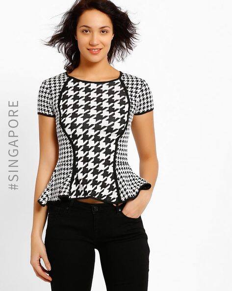 トップス Ameri MEDI HOUNDSTOOTH PEPLUM TOP Ameri（アメリ）の「MEDI HOUNDSTOOTH PEPLUM TOP（シャツ