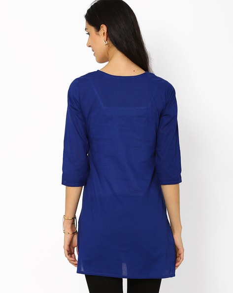 Buy NOZ2TOZ Women's Blue Solid Straight Roll Up Sleeve Kurti Online at Best  Price | Distacart