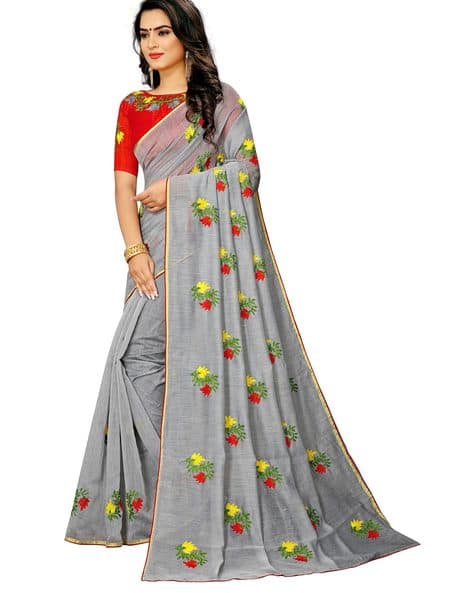 Floral Embroidered Saree (Image - 3)