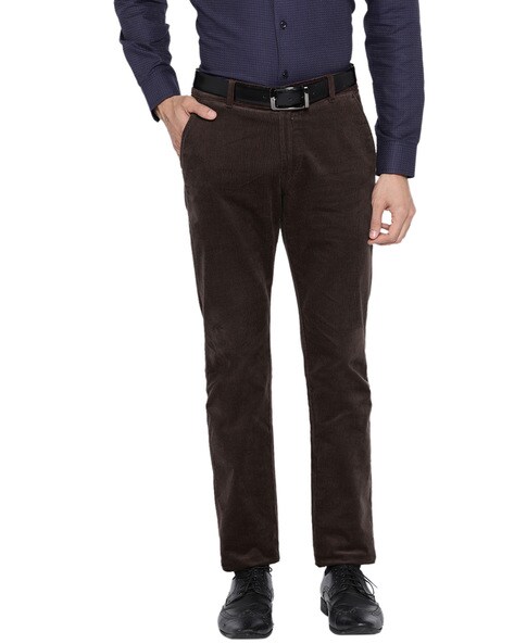 Buy HANCOCK Dark Grey Mens Slim Fit Solid Formal Trousers | Shoppers Stop