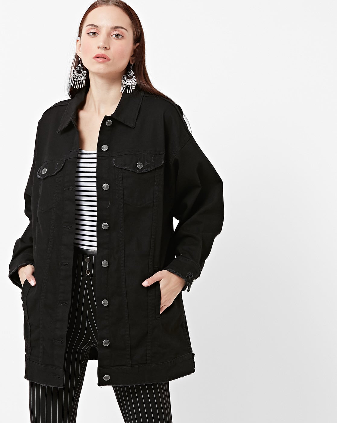 black long denim jacket