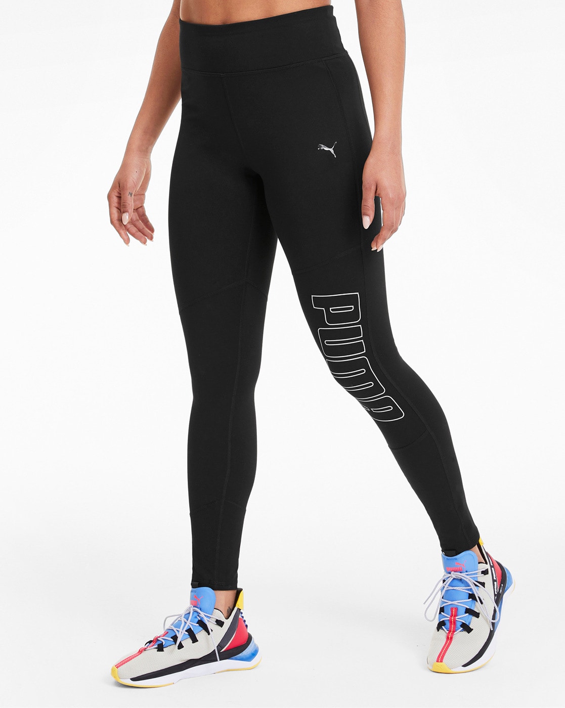Buy Puma women tight fit brand logo training tights black and silver Online  | Brands For Less