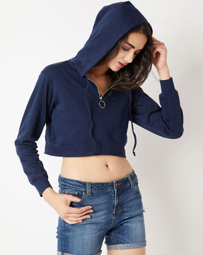 Navy blue crop hoodie best sale