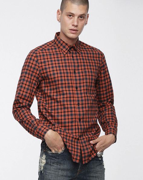 DIESEL Check Button-Up Shirt - Orange