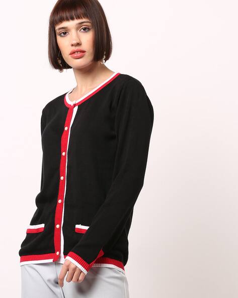 black sweater button front
