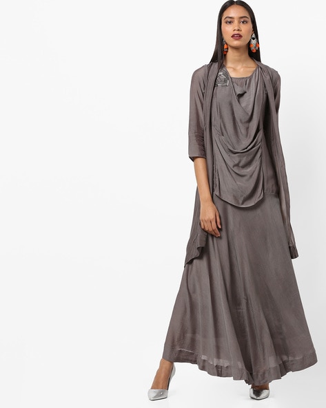 AFRM Cutout Long Sleeve Maxi Dress With Shrug in Green | Lyst