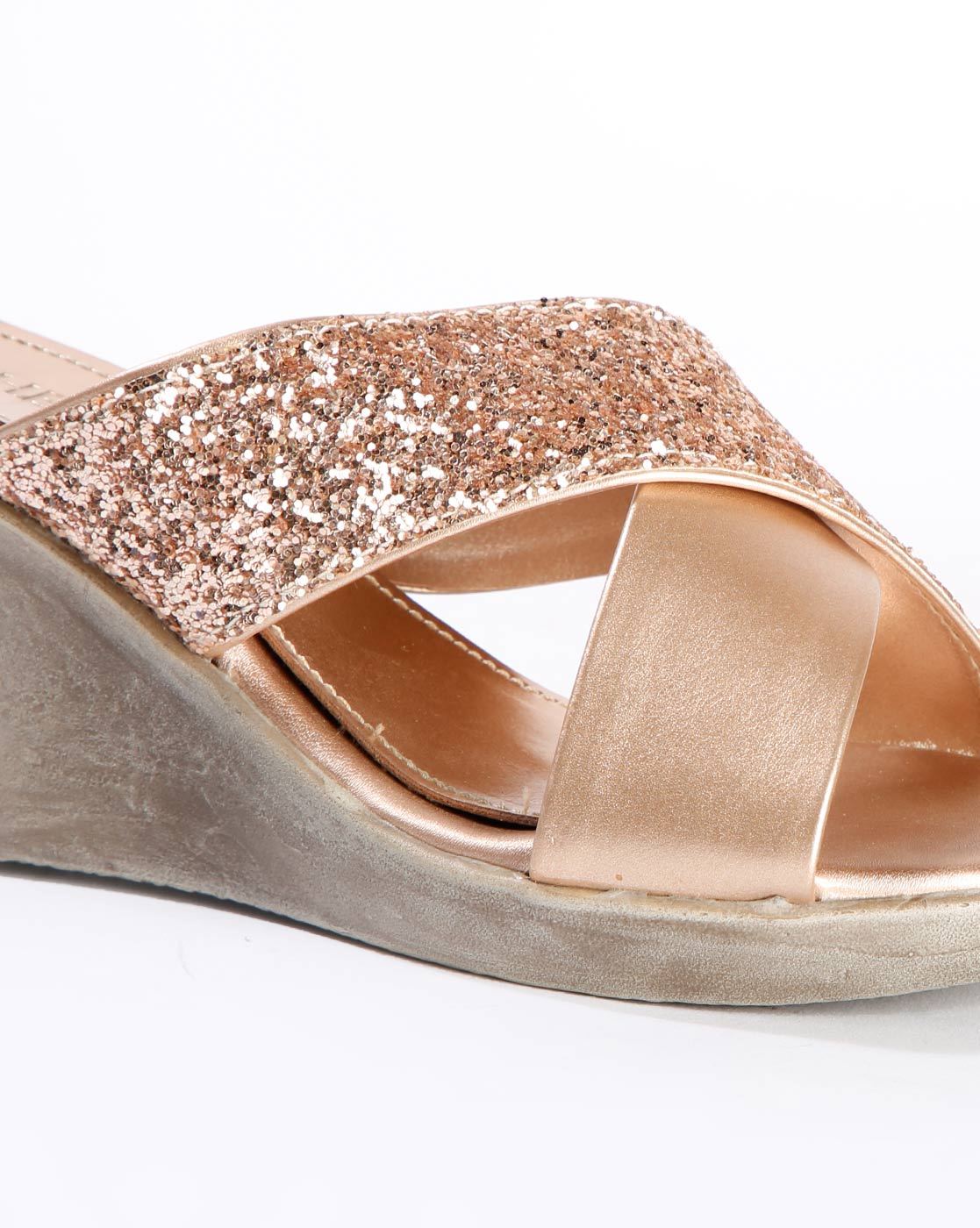 Rose gold glitter online wedges