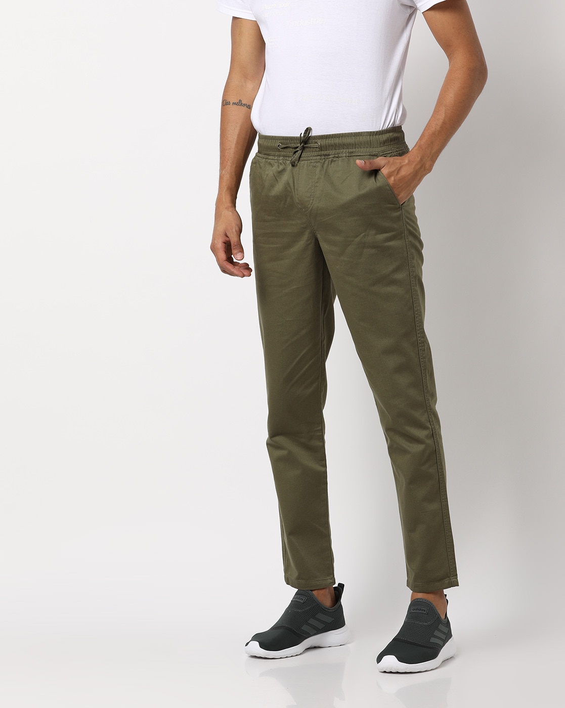 Buy Green Trousers & Pants for Men by T-Base Online | Ajio.com