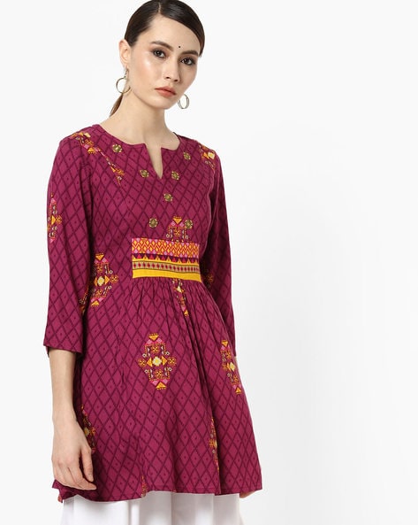 Printed Kurti with Notched Neckline