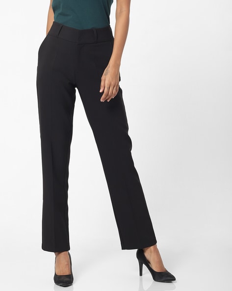 Buy Women Black Regular Fit Solid Business Casual Trousers Online  258336   Allen Solly