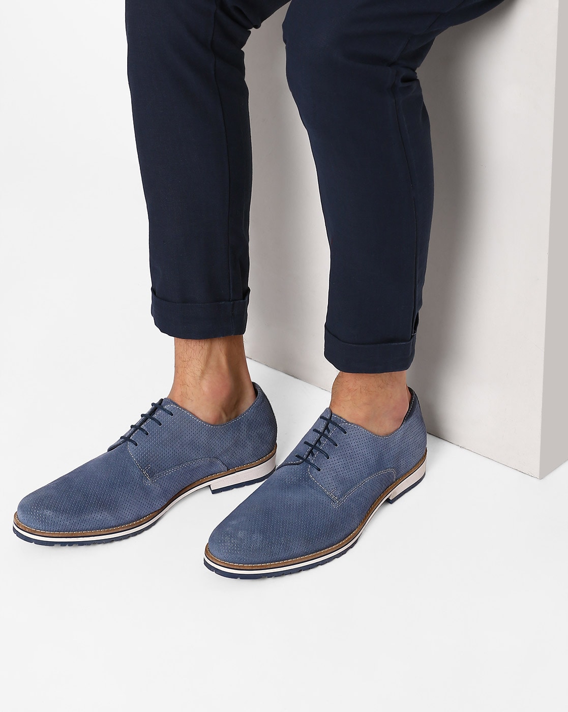 blue suede derby shoes