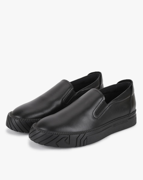 Buy EMPORIO ARMANI Leather Slip-On Sneakers | Black Color Men | AJIO LUXE