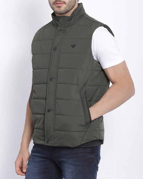 Buy t-base Beige Sleeveless Padded Jacket for Men Online India