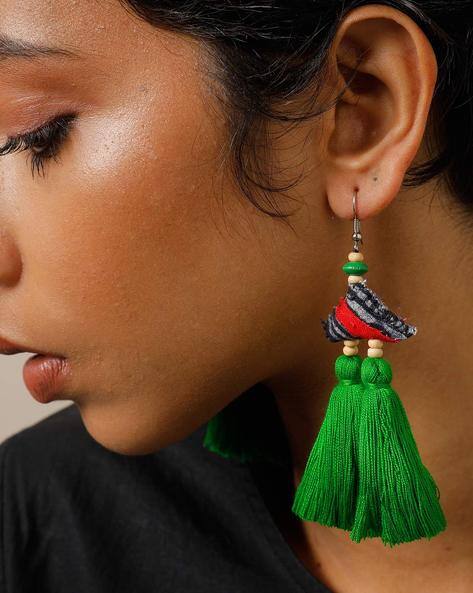 Indie Picks Thai Lanna Tribe Fabric Tassel Beaded Earrings
