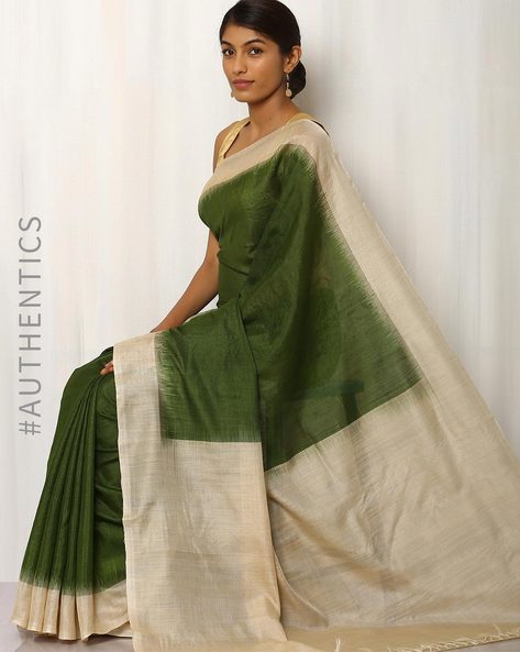 Always Embroidered Handwoven Pure Tussar Muga Silk Saree With Embroidery  Work, 6.3 M (with Blouse Piece)