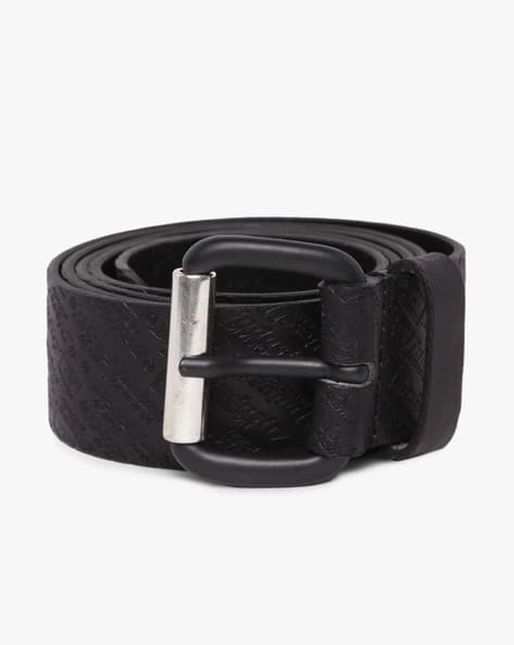 B-STRIP Embossed Logo Leather Belt with Buckle Closure